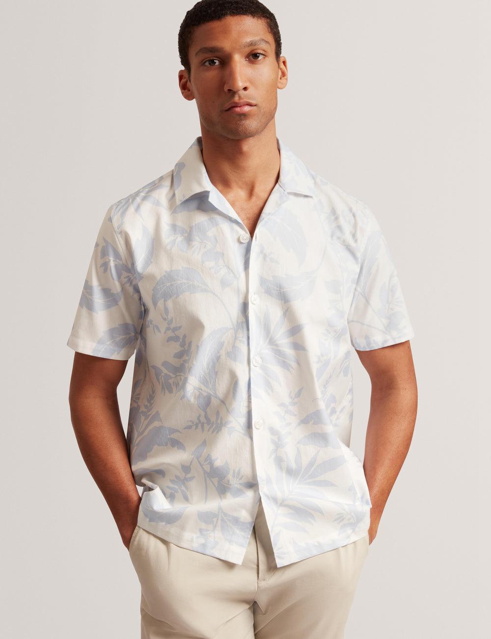 Men Ted Baker KITS - Short Sleeve Relaxed Floral Print Casual Shirts Lt-Blue | India  CZYA-32817