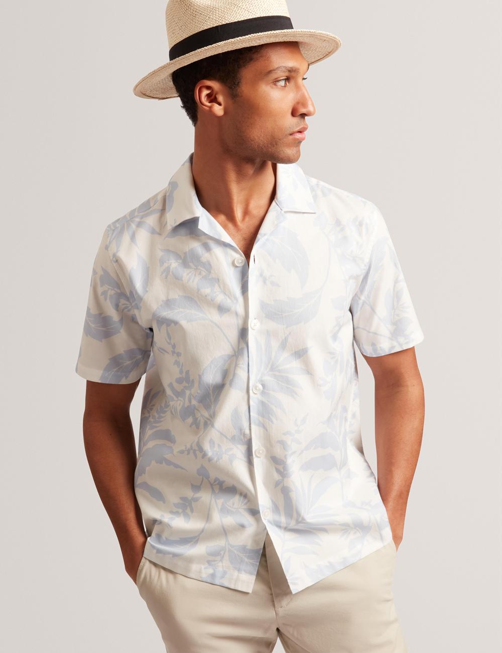 Men Ted Baker KITS - Short Sleeve Relaxed Floral Print Casual Shirts Lt-Blue | India  CZYA-32817