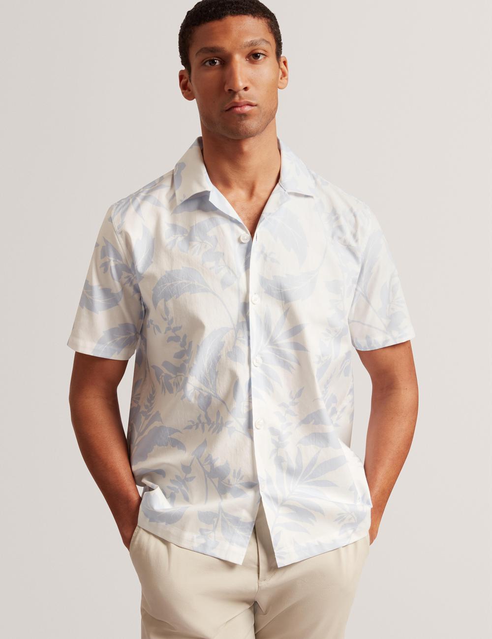 Men Ted Baker KITS - Short Sleeve Relaxed Floral Print Casual Shirts Lt-Blue | India  CZYA-32817