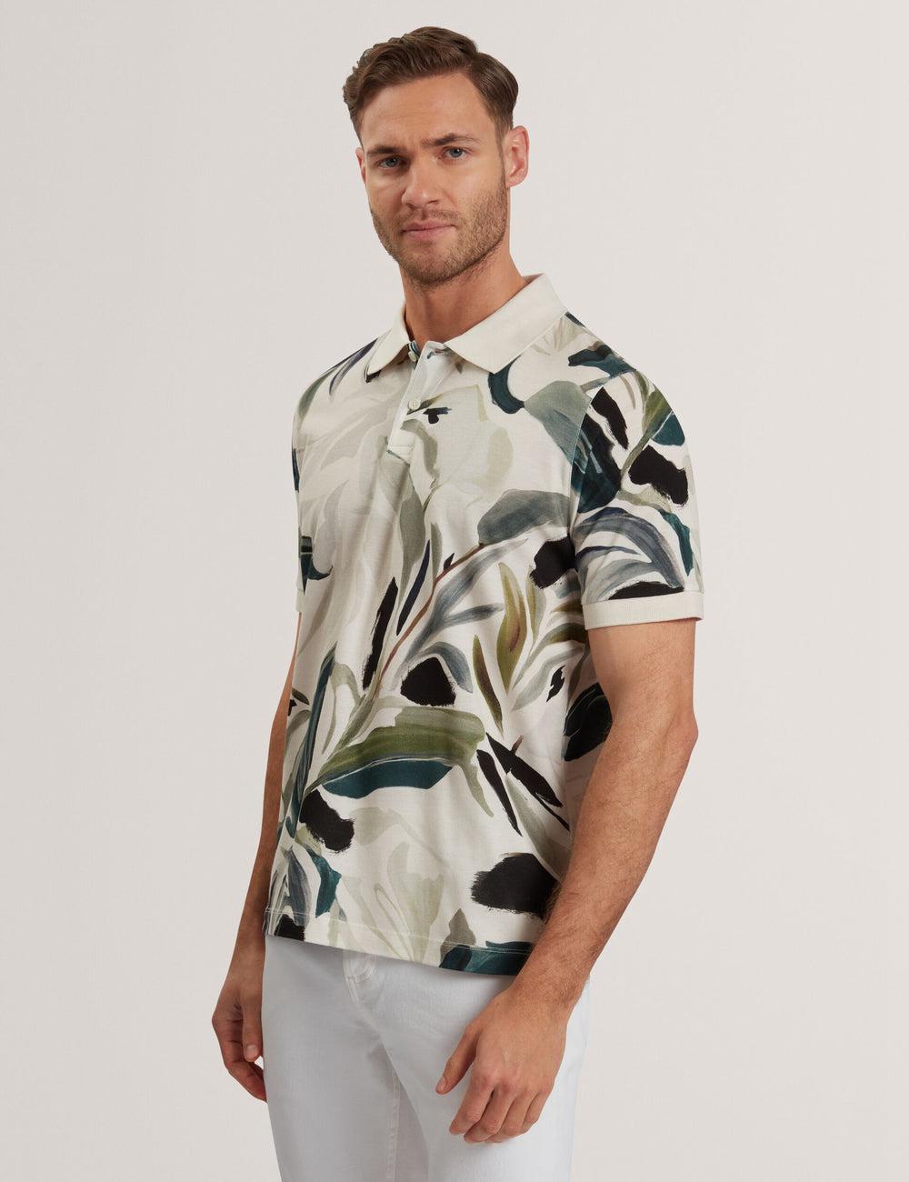 Men Ted Baker KIVEM - Short Sleeve Cotton Floral Print Polos Shirts Ecru | India  YNCH-05426