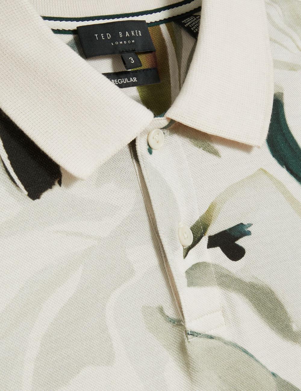 Men Ted Baker KIVEM - Short Sleeve Cotton Floral Print Polos Shirts Ecru | India  YNCH-05426