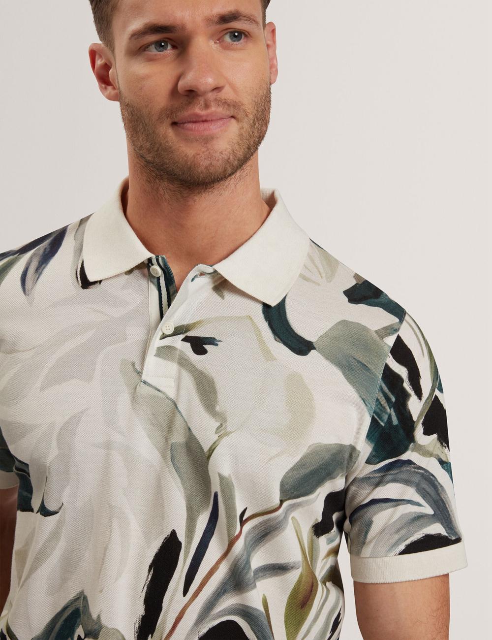 Men Ted Baker KIVEM - Short Sleeve Cotton Floral Print Polos Shirts Ecru | India  YNCH-05426