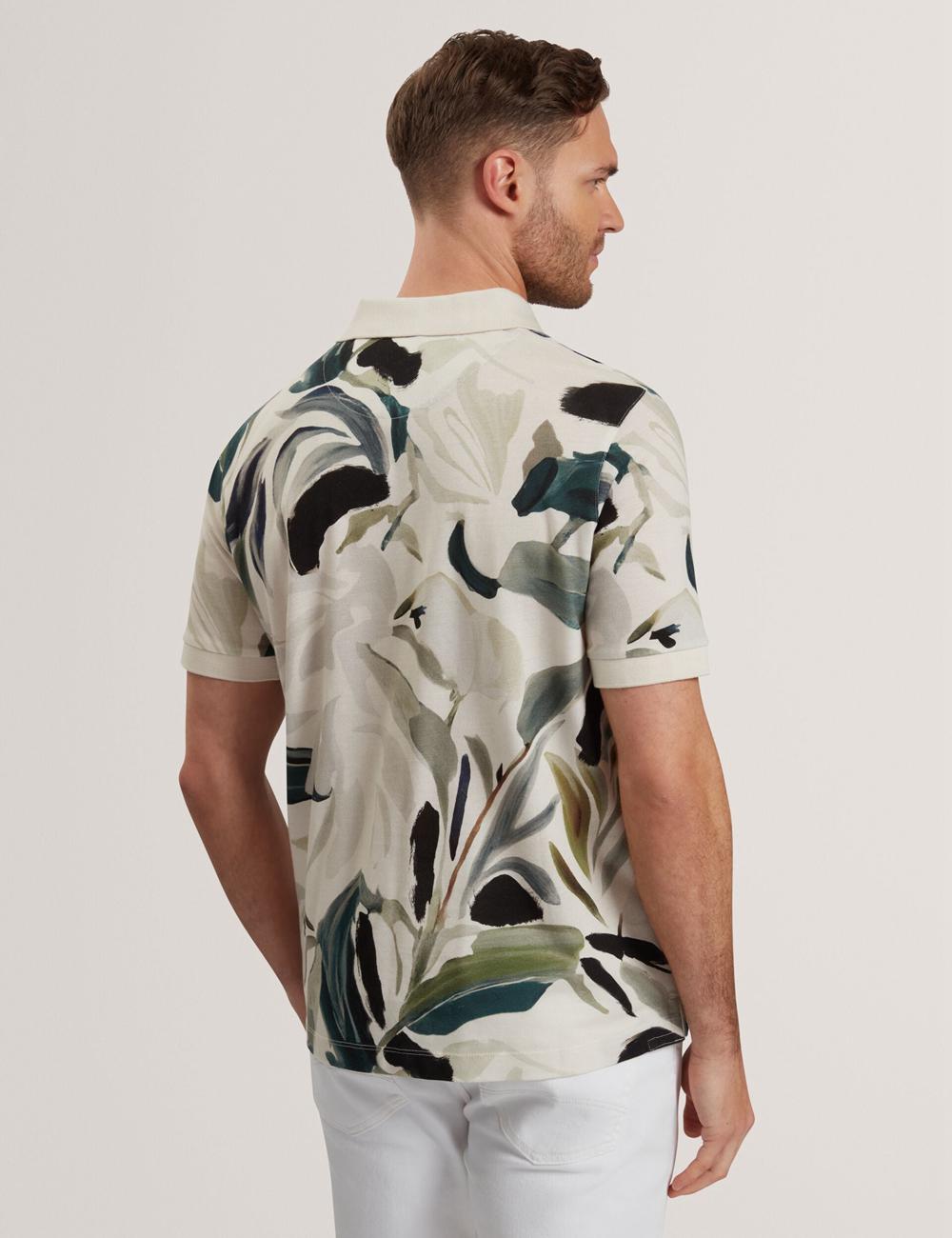 Men Ted Baker KIVEM - Short Sleeve Cotton Floral Print Polos Shirts Ecru | India  YNCH-05426