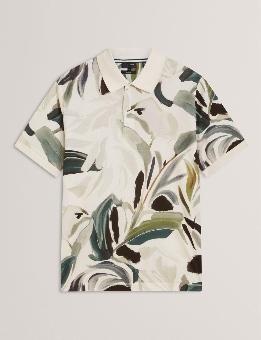 Men Ted Baker KIVEM - Short Sleeve Cotton Floral Print Polos Shirts Ecru | India  YNCH-05426