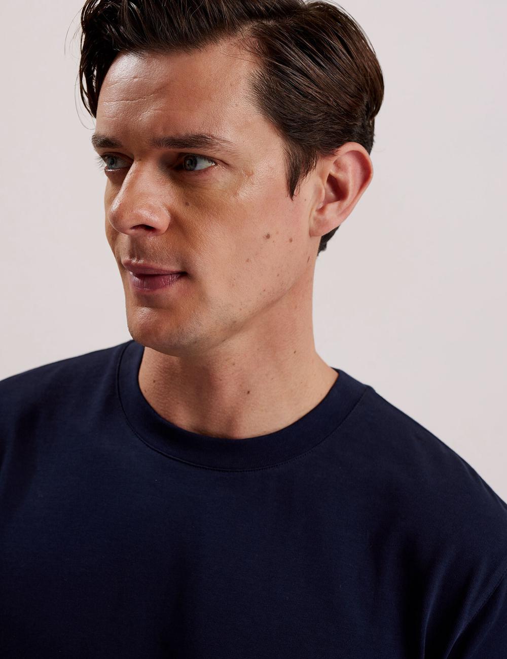 Men Ted Baker KORNKA - Short Sleeve Relaxed Fit Cotton T-Shirts Navy | India  SMIK-53167