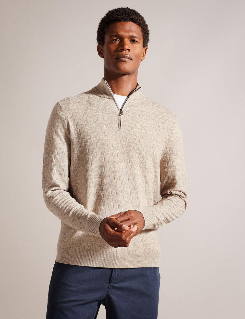 Men Ted Baker KURNLE - T Knit Half Zip Funnel Neck Jumpers Camel | India  MTEI-71803