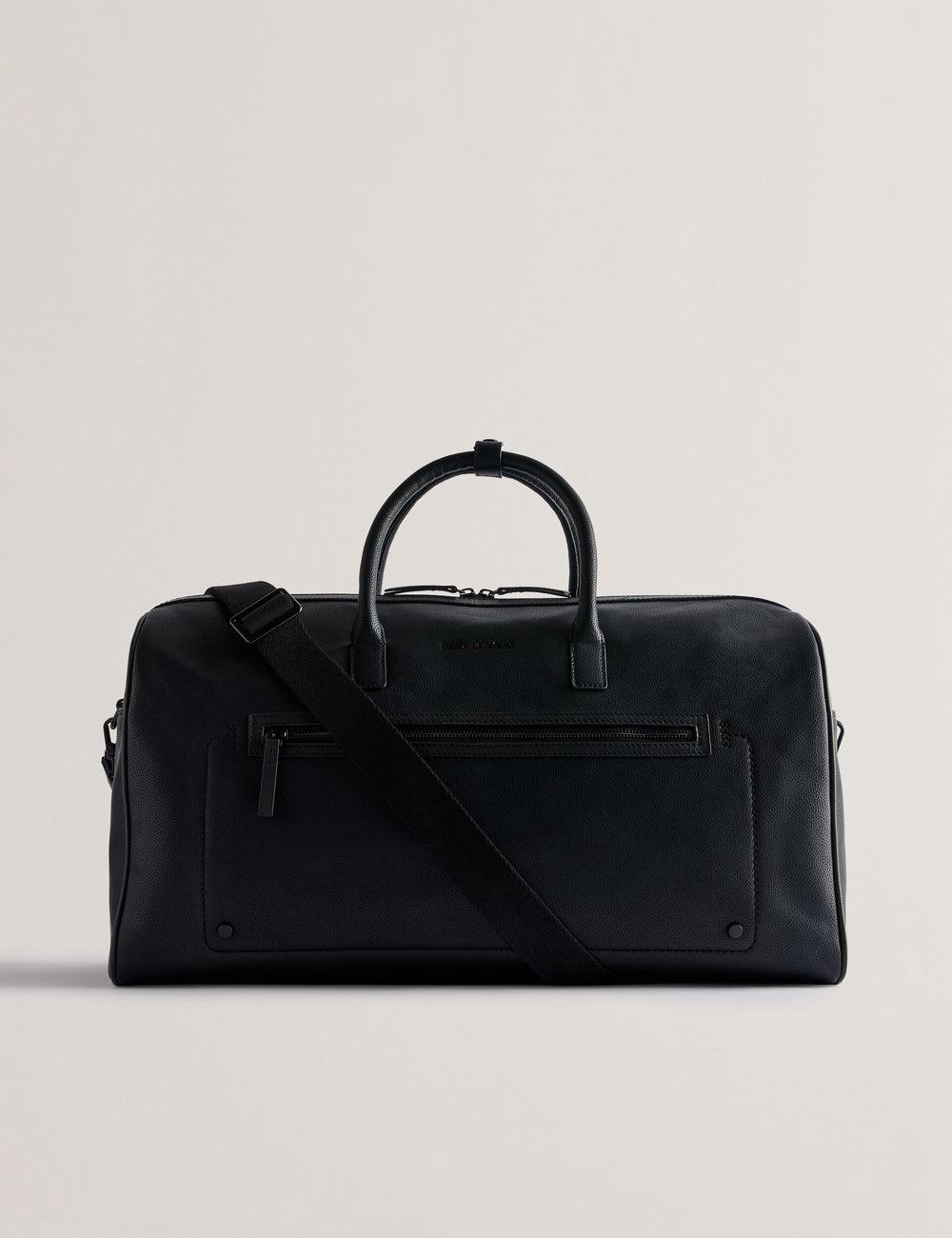 Men Ted Baker LANDERS - Textured Leather Zip Pocket Holdall Bags Black | India  VMUK-47918