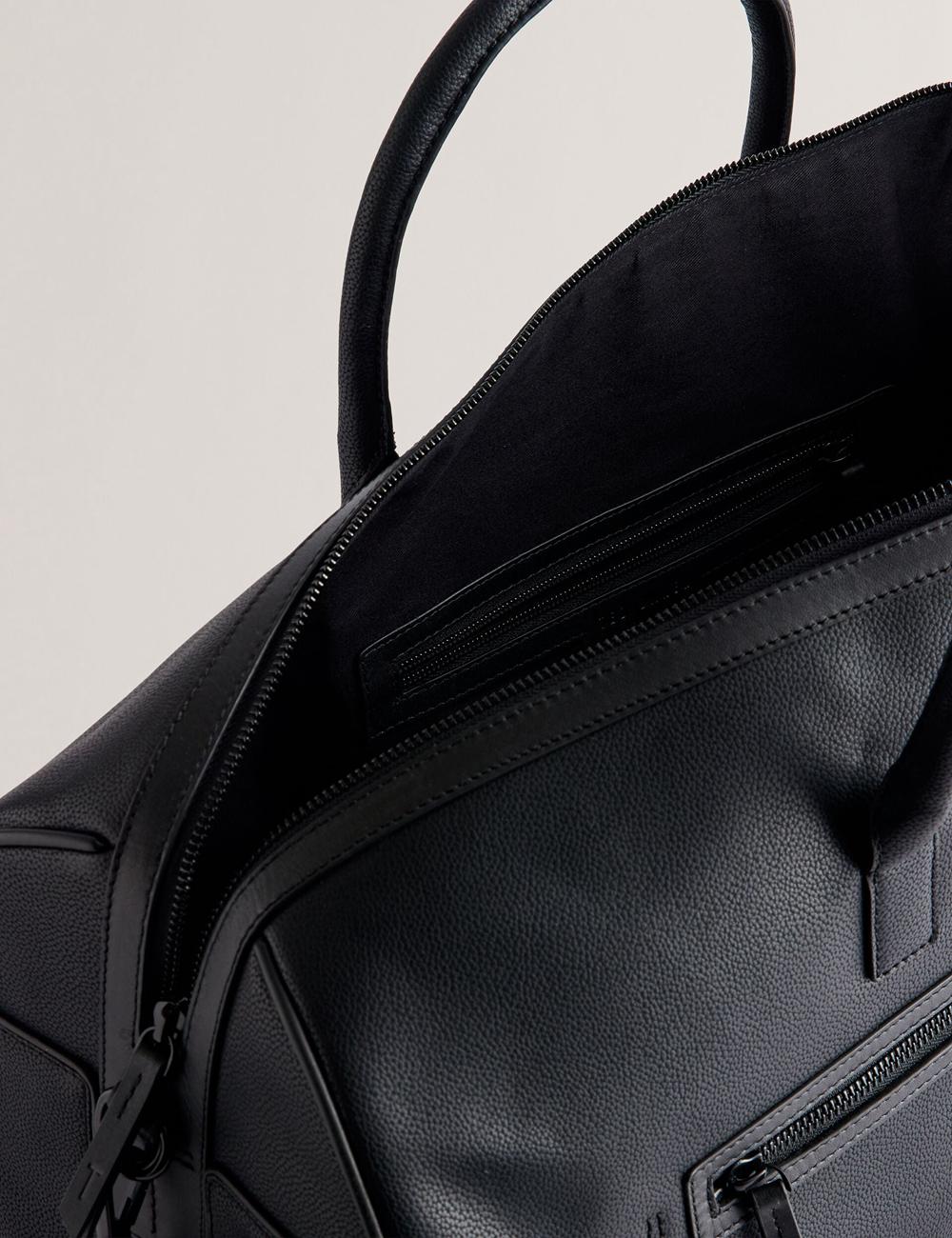 Men Ted Baker LANDERS - Textured Leather Zip Pocket Holdall Bags Black | India  VMUK-47918