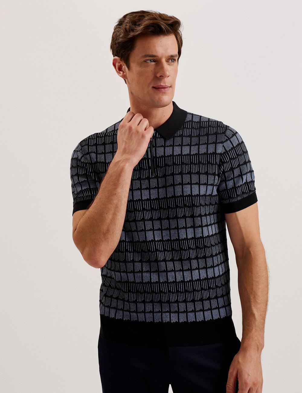 Men Ted Baker LEVERS - Ombre Jacquard Zip Neck Polos Shirts Black | India  MKUP-73264