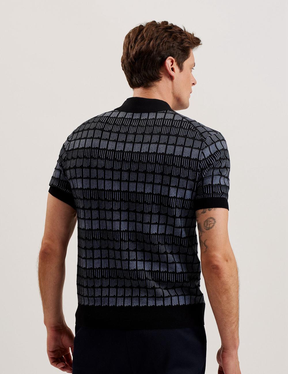 Men Ted Baker LEVERS - Ombre Jacquard Zip Neck Polos Shirts Black | India  MKUP-73264