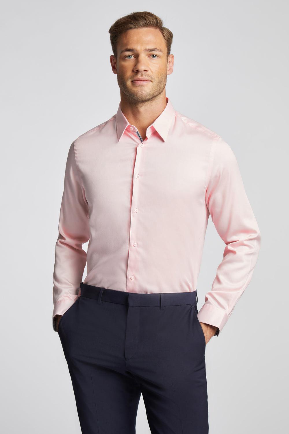 Men Ted Baker MAELOR - Slim Fit Sateen Cotton Formal Shirts Pink | India  LWOE-93420