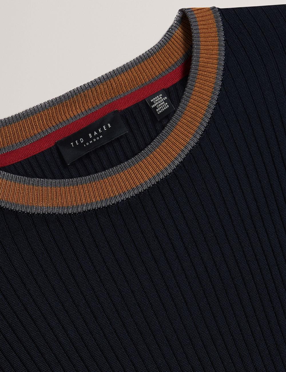 Men Ted Baker NAYOR - Long Sleeve Rayon Ribbed Crew Neck Jumpers Navy | India  BWYX-83275
