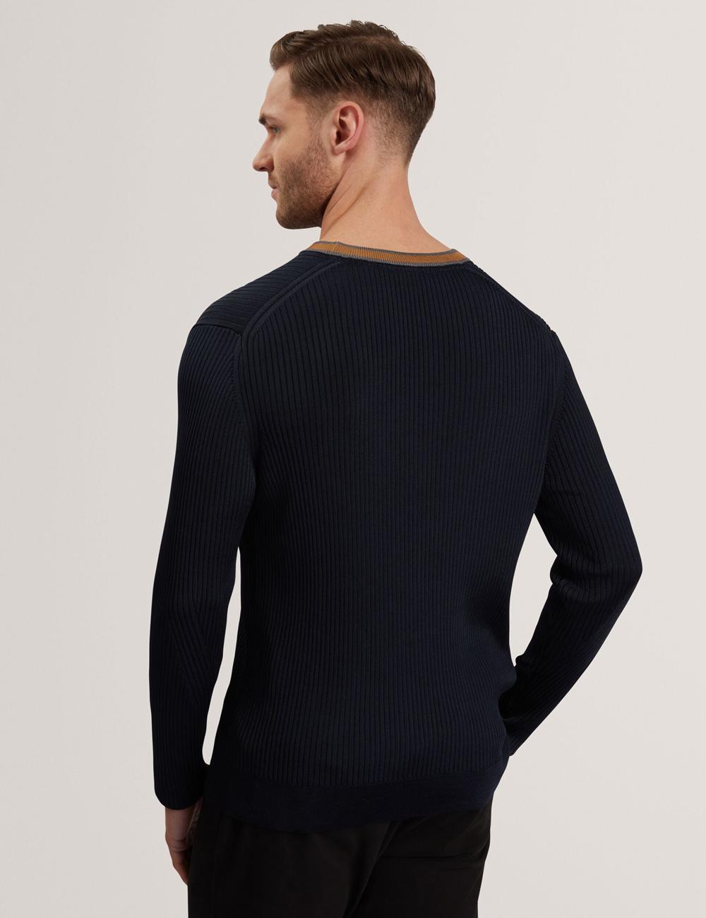 Men Ted Baker NAYOR - Long Sleeve Rayon Ribbed Crew Neck Jumpers Navy | India  BWYX-83275