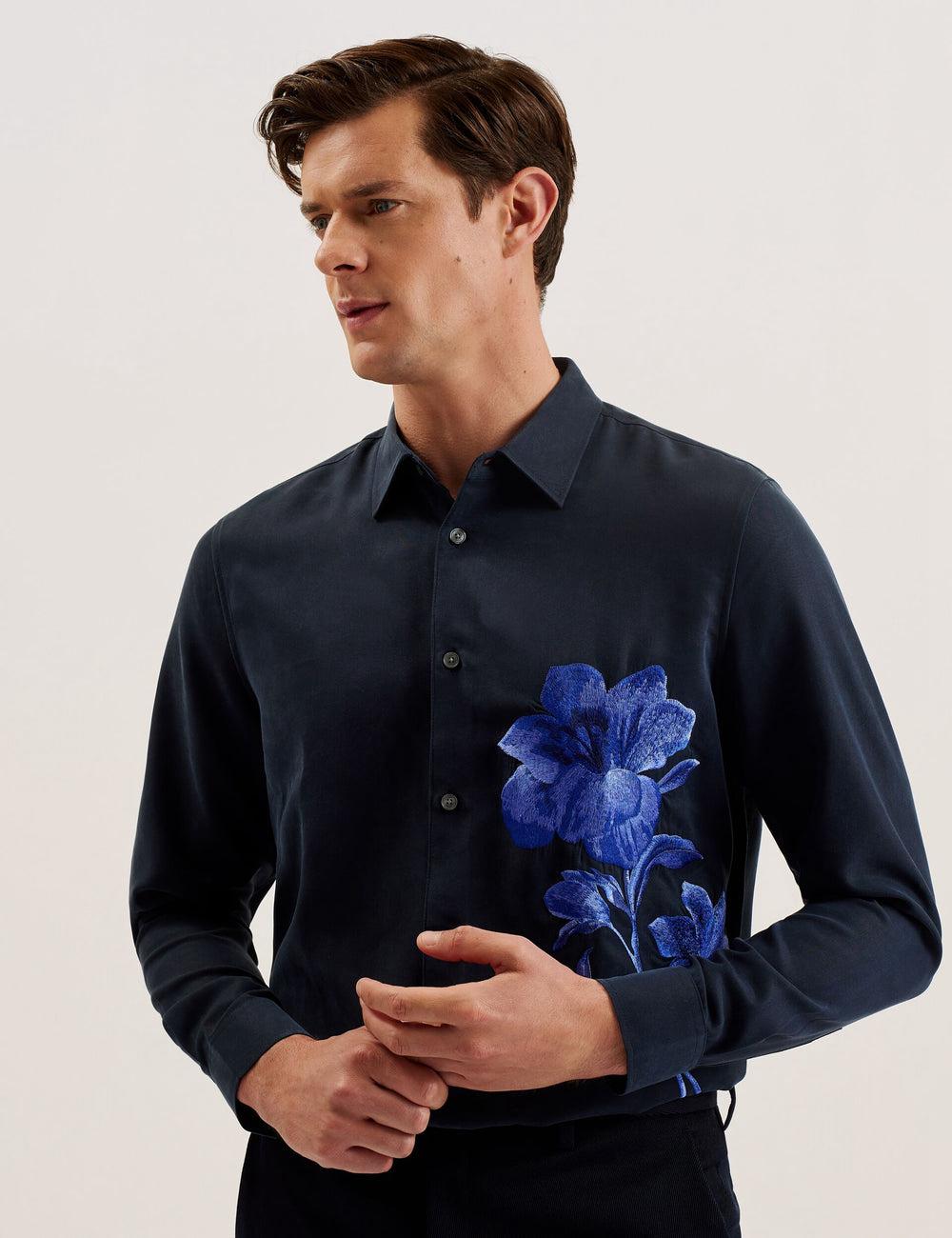Men Ted Baker NESSMEN - Embroidered Detail Relaxed Fit Casual Shirts Navy | India  BPMJ-65412
