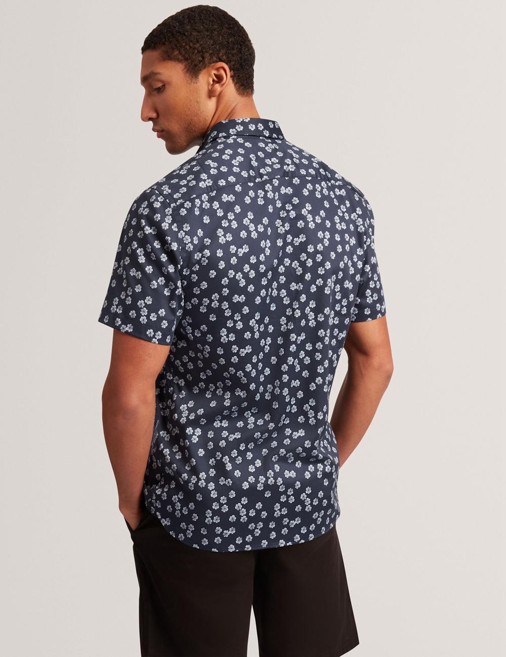 Men Ted Baker NIKSHO - Short Sleeve Slim Ditsy Floral Casual Shirts Navy | India  FBQA-41082