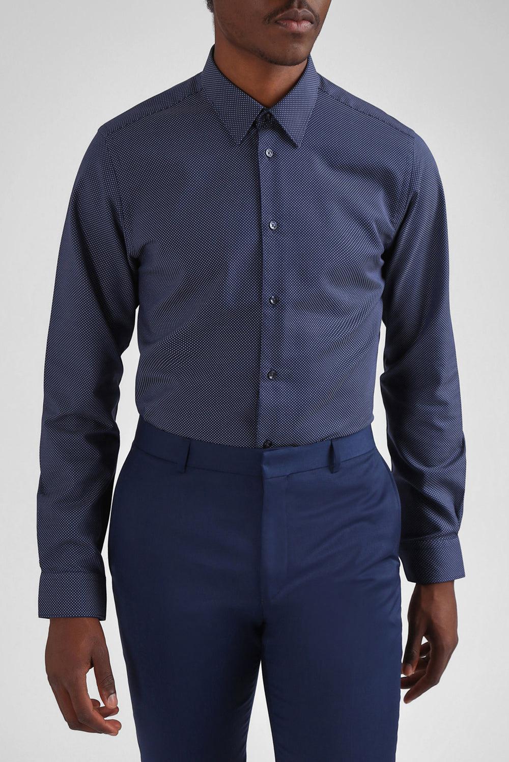 Men Ted Baker ODAIR - Pin Dot Slim Fit Cotton Formal Shirts Navy | India  WQZX-12378