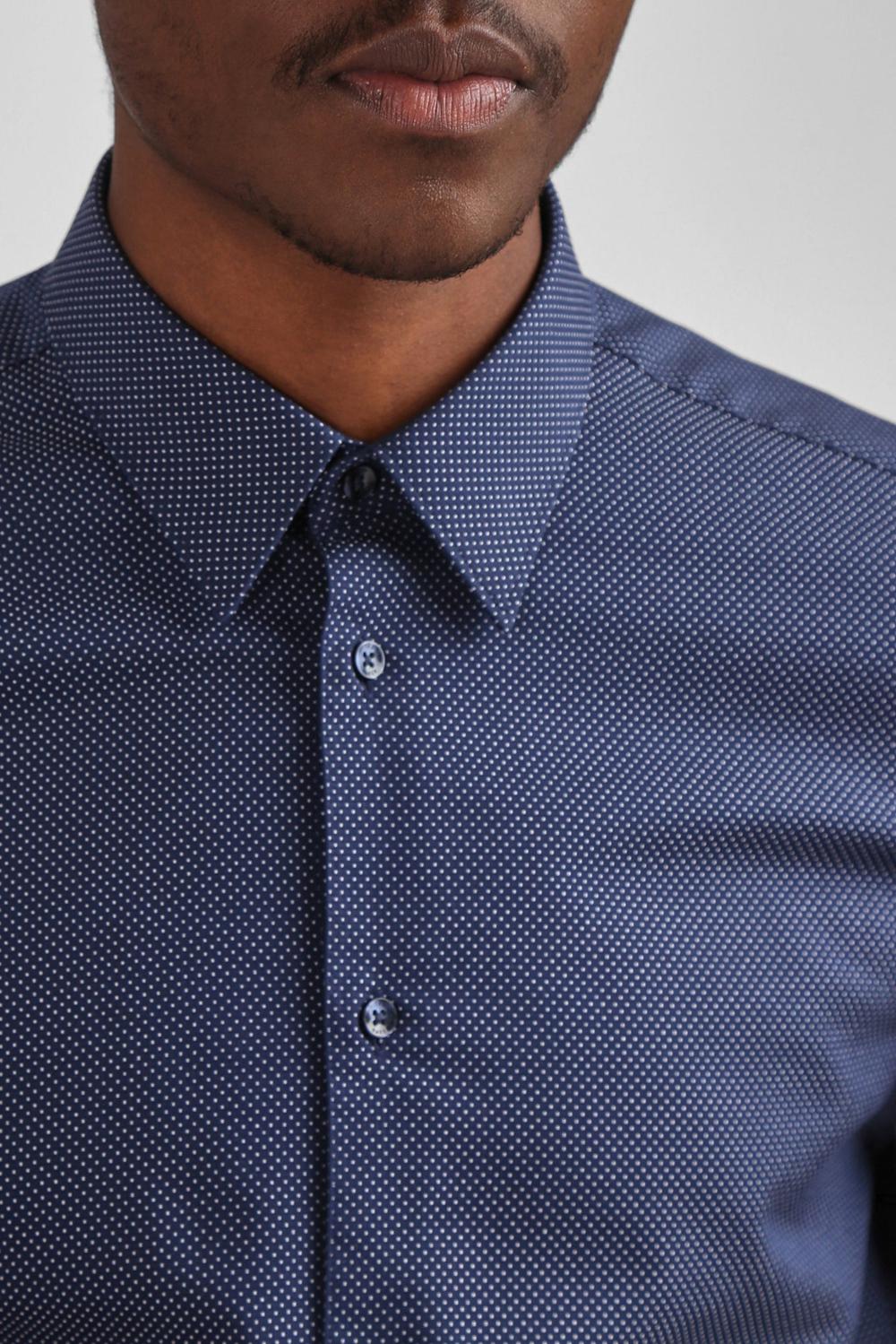 Men Ted Baker ODAIR - Pin Dot Slim Fit Cotton Formal Shirts Navy | India  WQZX-12378