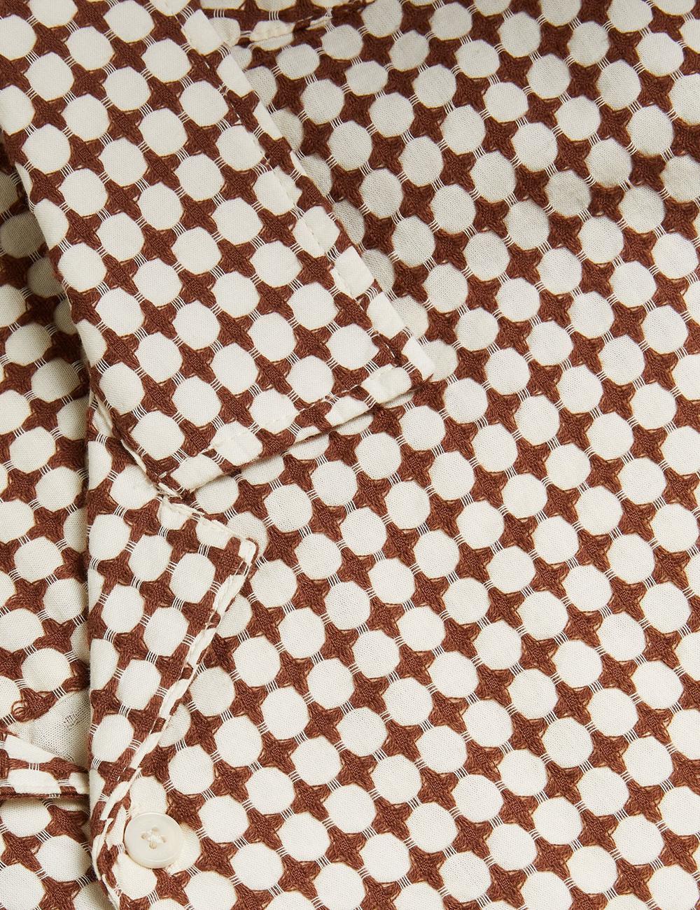 Men Ted Baker OISE - Textured Grid Cotton Short Sleeve Casual Shirts Brown | India  YBKW-60749