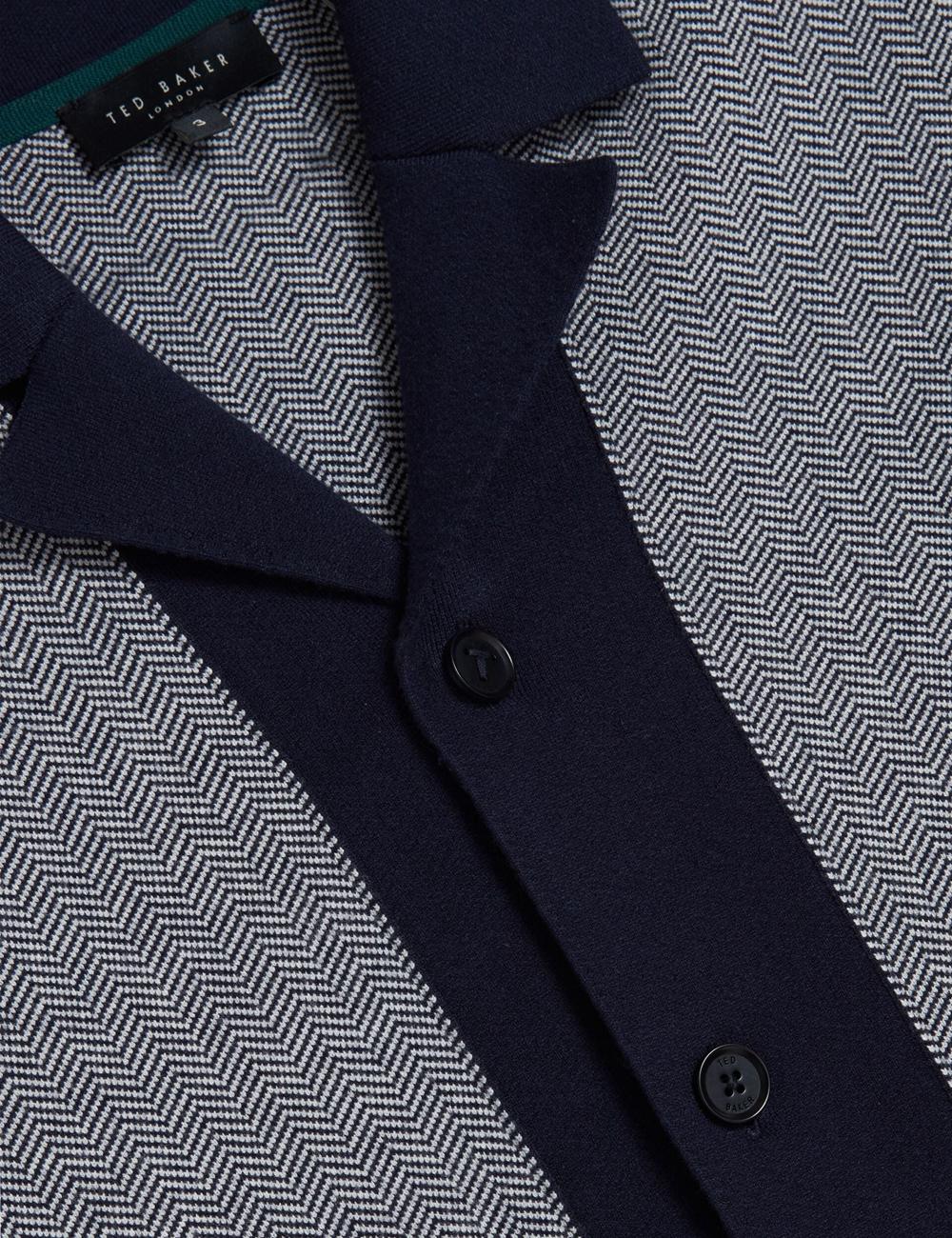 Men Ted Baker PADRIG - Herringbone Knit Colour Block Short Sleeve Casual Shirts Navy | India  WNQM-38607