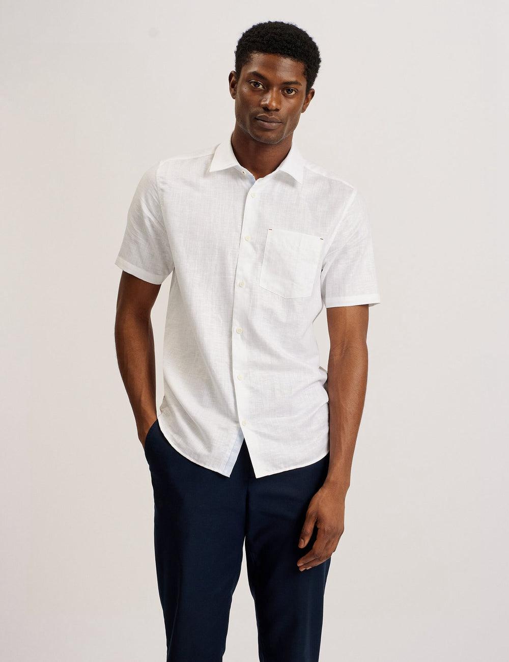 Men Ted Baker PALOMAS - Short Sleeve Textured Linen Cotton Casual Shirts White | India  CRQZ-86074