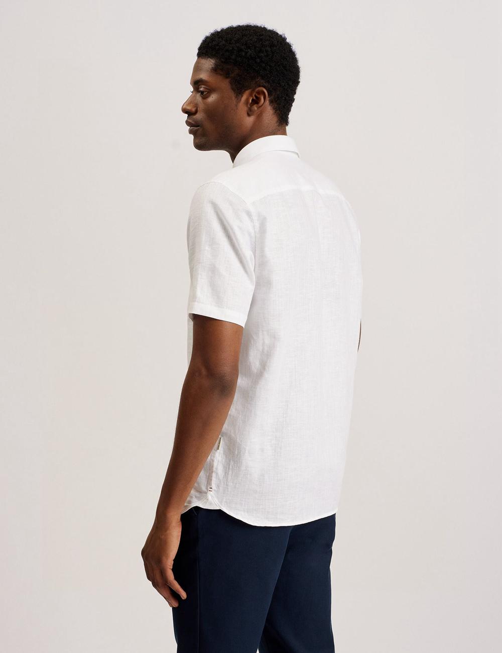 Men Ted Baker PALOMAS - Short Sleeve Textured Linen Cotton Casual Shirts White | India  CRQZ-86074