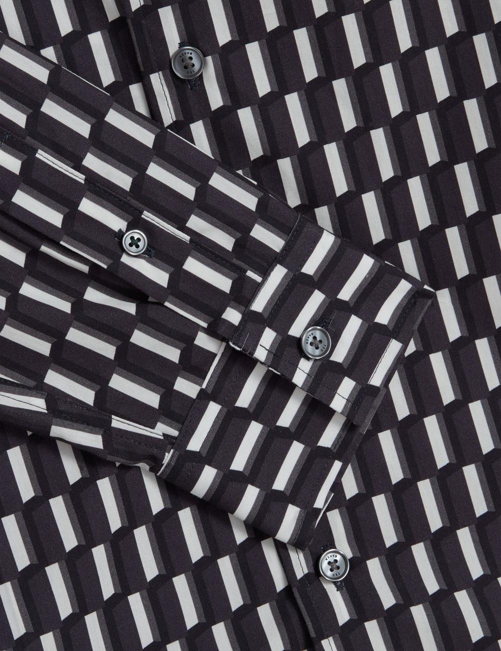 Men Ted Baker PEARSO - Geometric Stripe Long Sleeve Cotton Casual Shirts Black | India  SQVF-29465