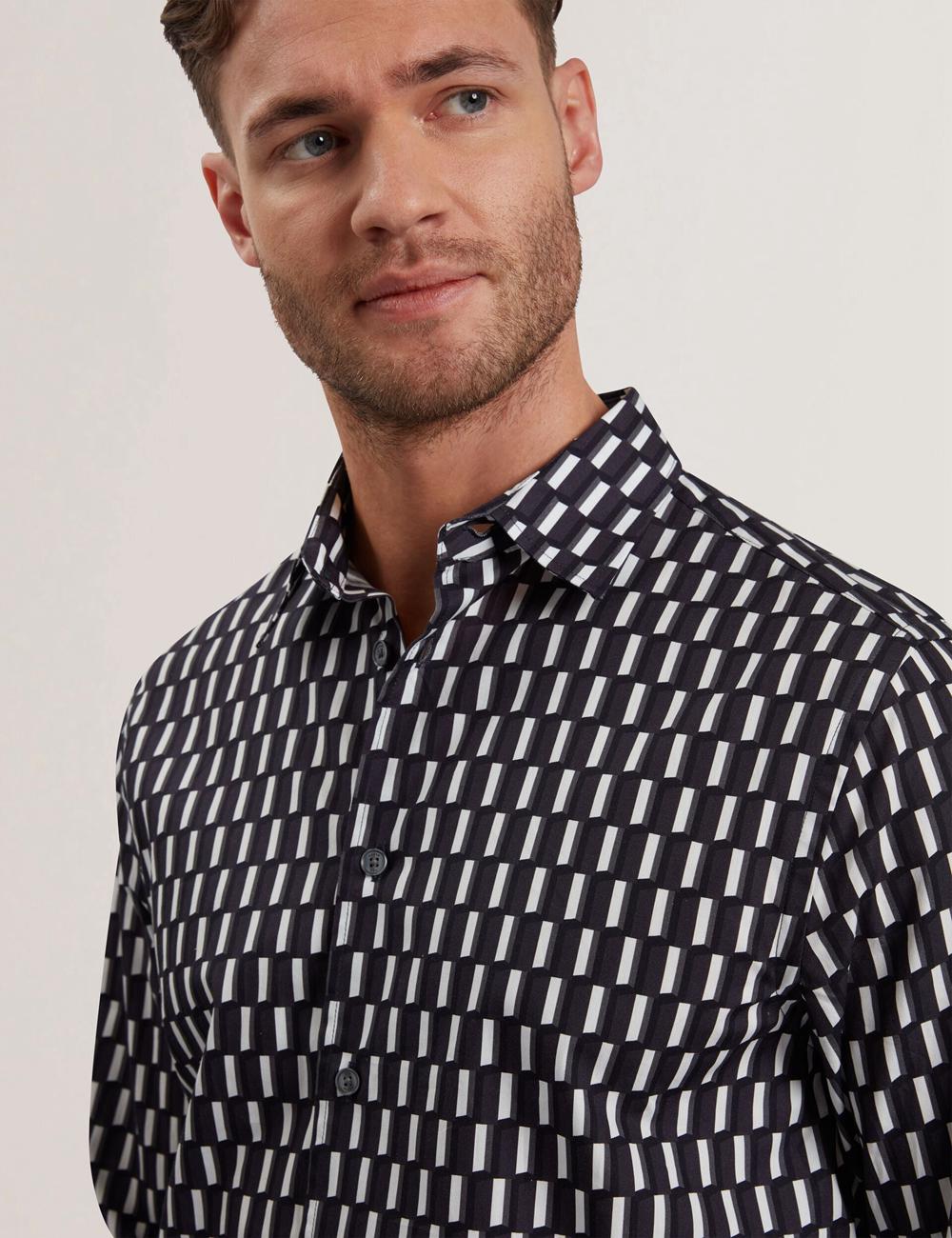Men Ted Baker PEARSO - Geometric Stripe Long Sleeve Cotton Casual Shirts Black | India  SQVF-29465