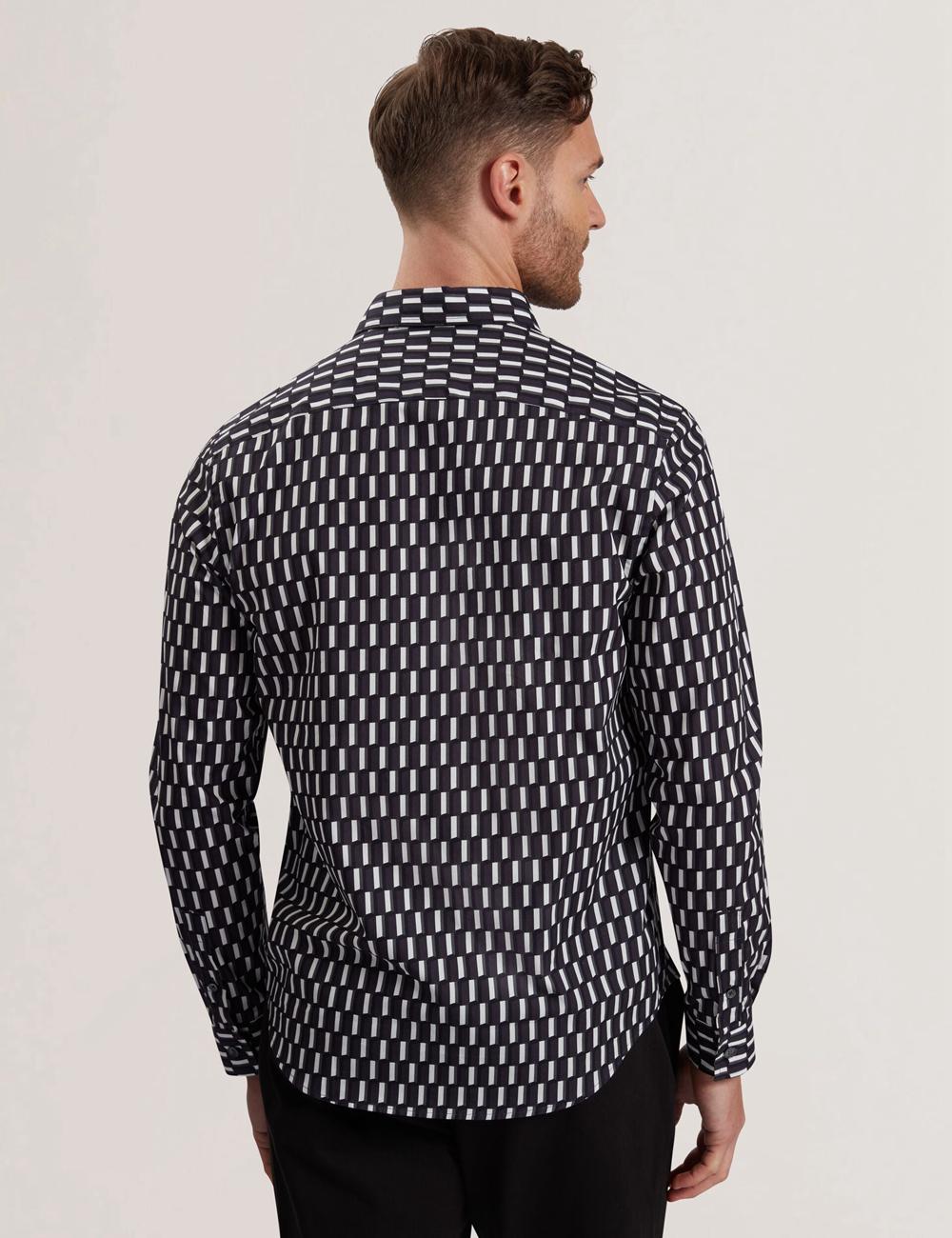 Men Ted Baker PEARSO - Geometric Stripe Long Sleeve Cotton Casual Shirts Black | India  SQVF-29465