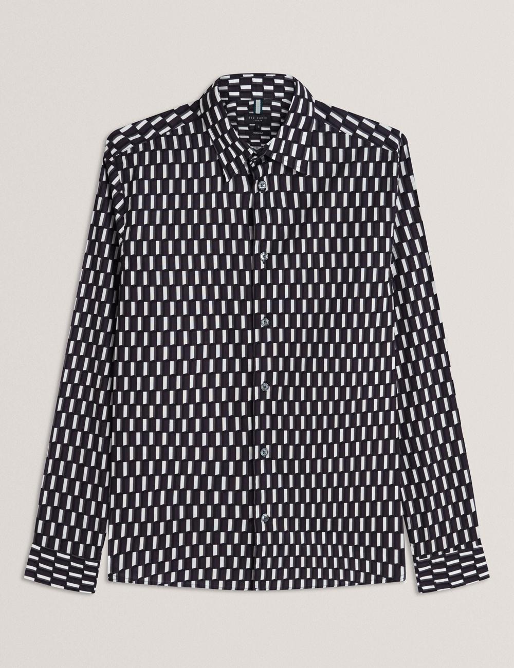 Men Ted Baker PEARSO - Geometric Stripe Long Sleeve Cotton Casual Shirts Black | India  SQVF-29465