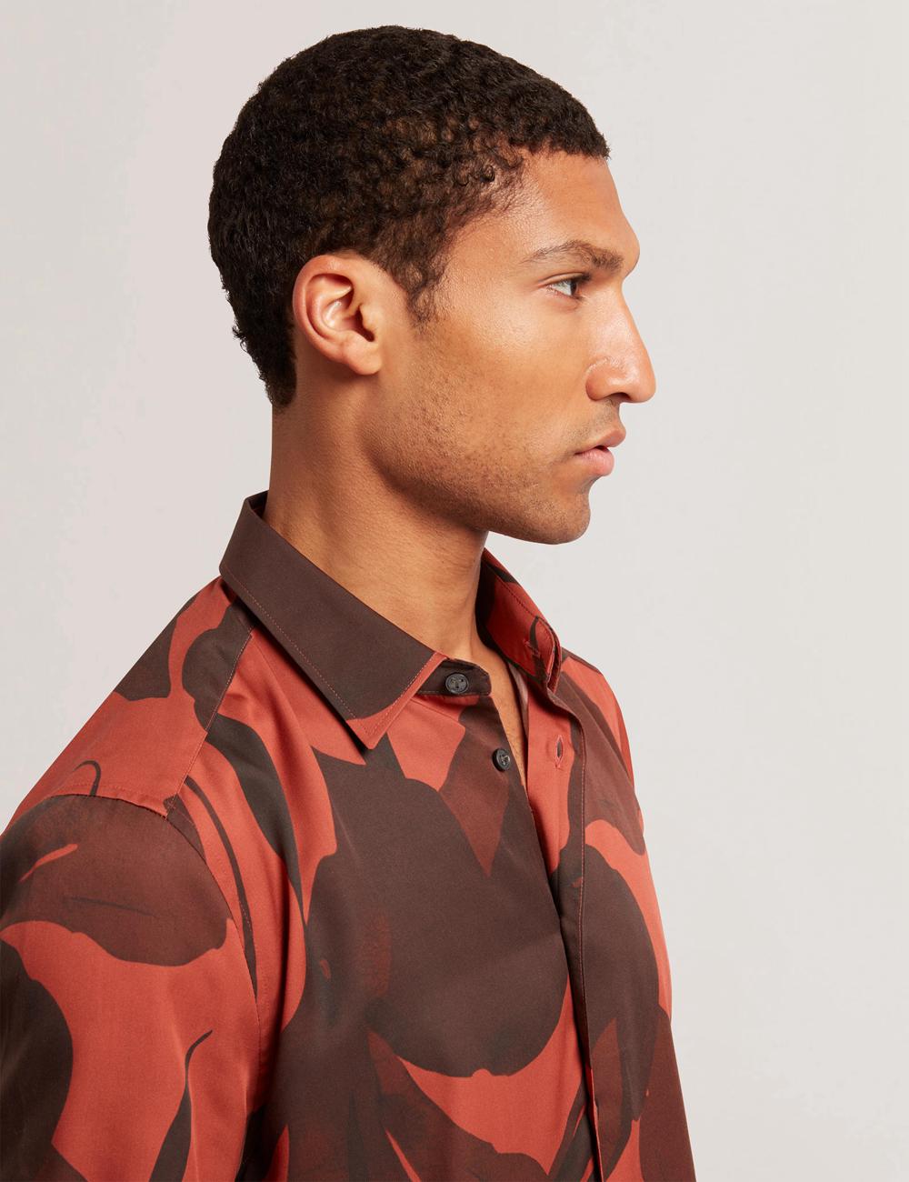 Men Ted Baker PINEDA - Short Sleeve Relaxed Floral Print Casual Shirts Red | India  AGCZ-76589