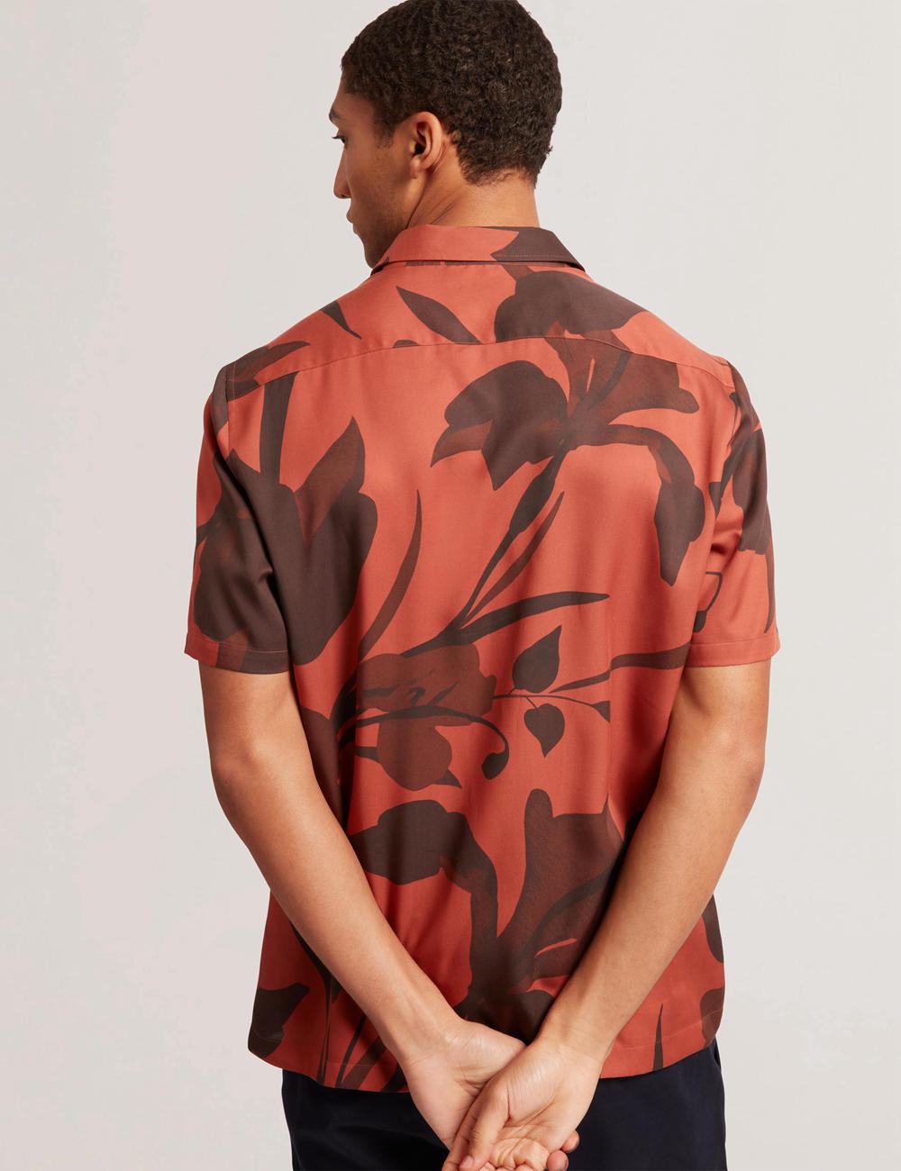 Men Ted Baker PINEDA - Short Sleeve Relaxed Floral Print Casual Shirts Red | India  AGCZ-76589