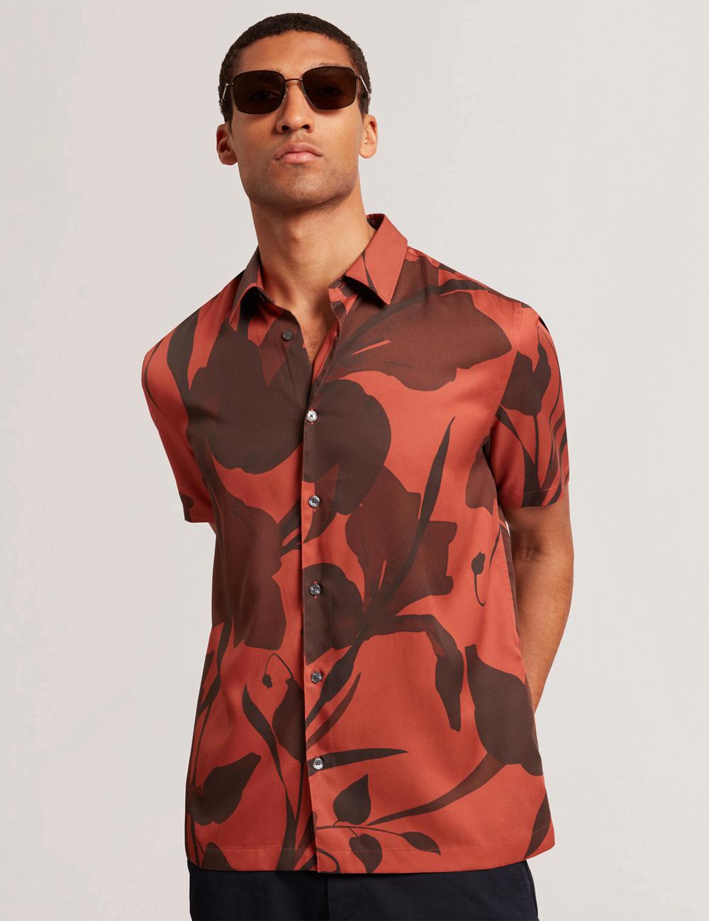 Men Ted Baker PINEDA - Short Sleeve Relaxed Floral Print Casual Shirts Red | India  AGCZ-76589
