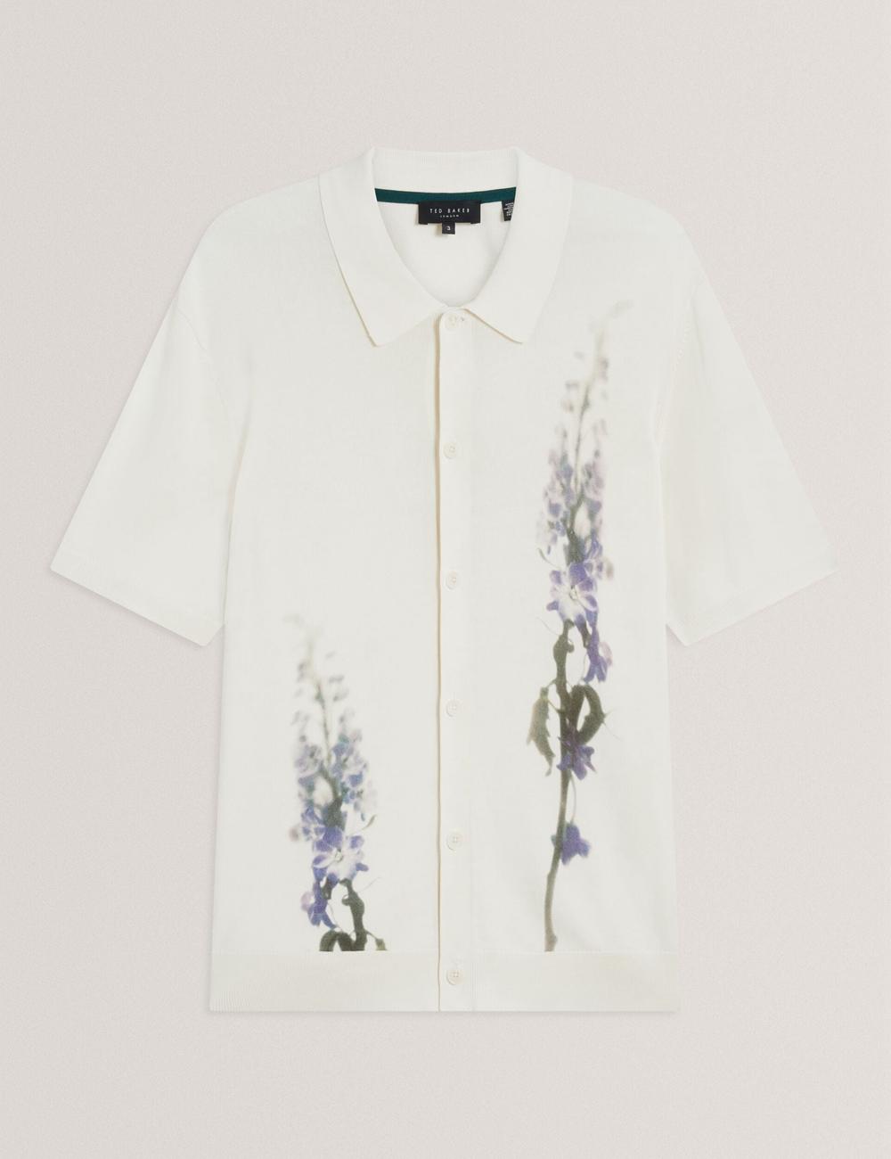 Men Ted Baker RUITS - Short Sleeve Floral Placement Polos Shirts Ecru | India  ZHNQ-18673