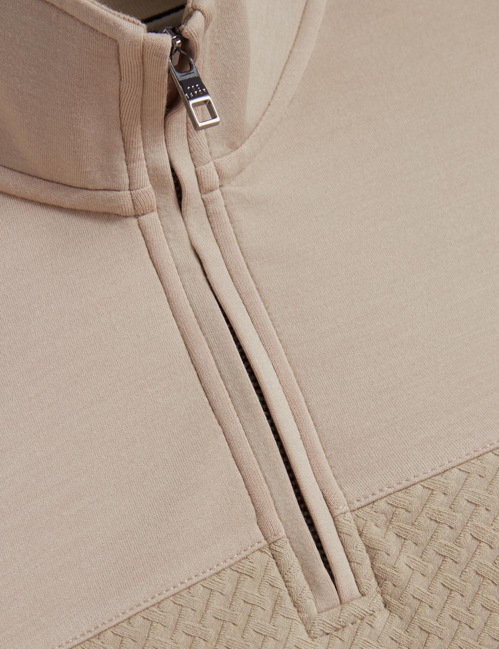Men Ted Baker SIMONEA - Textured Panel Half-Zip Modal Sweatshirts Taupe | India  RZIQ-47320
