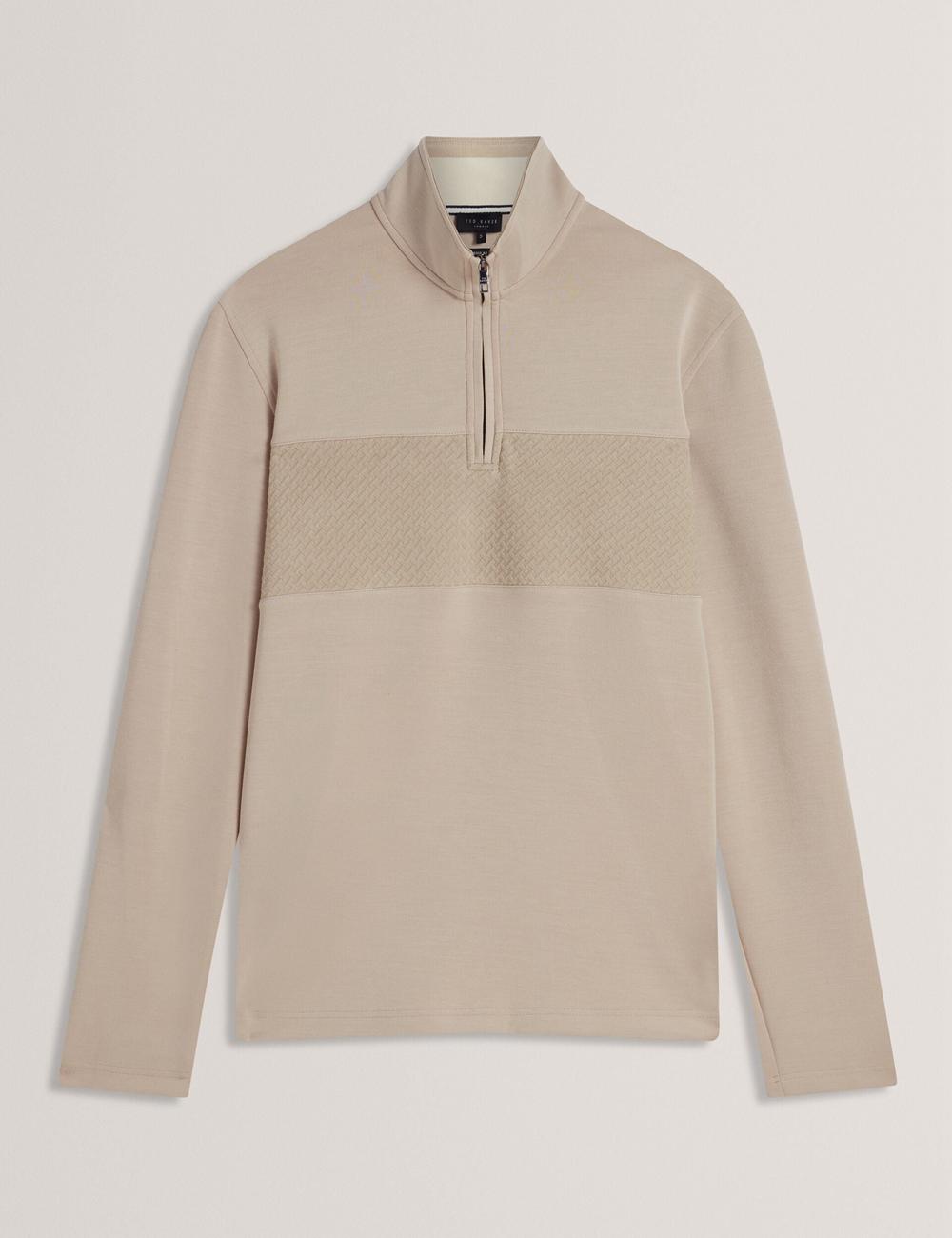 Men Ted Baker SIMONEA - Textured Panel Half-Zip Modal Sweatshirts Taupe | India  RZIQ-47320