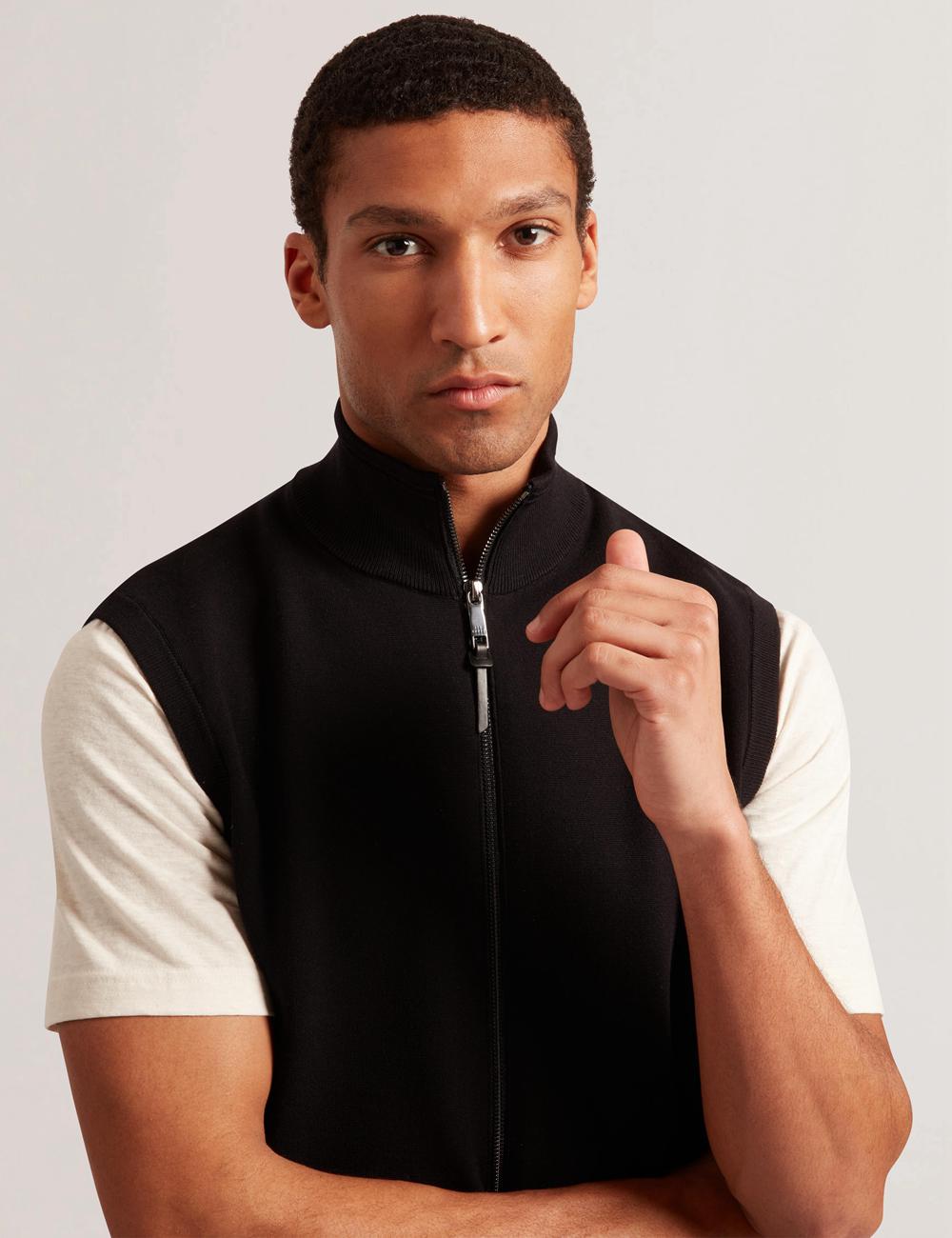 Men Ted Baker TERINCE - Zip-Through Funnel Neck Gillets Black | India  LYNG-68095