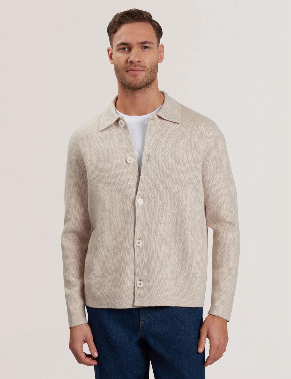 Men Ted Baker THIMON - Herringbone Knit Button-Up Jackets Taupe | India  JICQ-31584