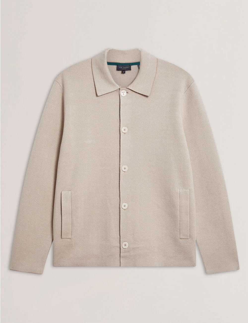 Men Ted Baker THIMON - Herringbone Knit Button-Up Jackets Taupe | India  JICQ-31584
