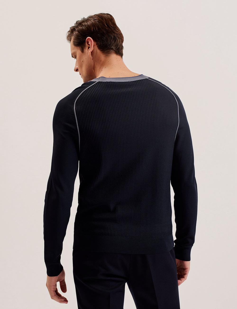 Men Ted Baker TOREZ - Long Sleeve Textured Knit Top Jumpers Navy | India  CBKZ-78230