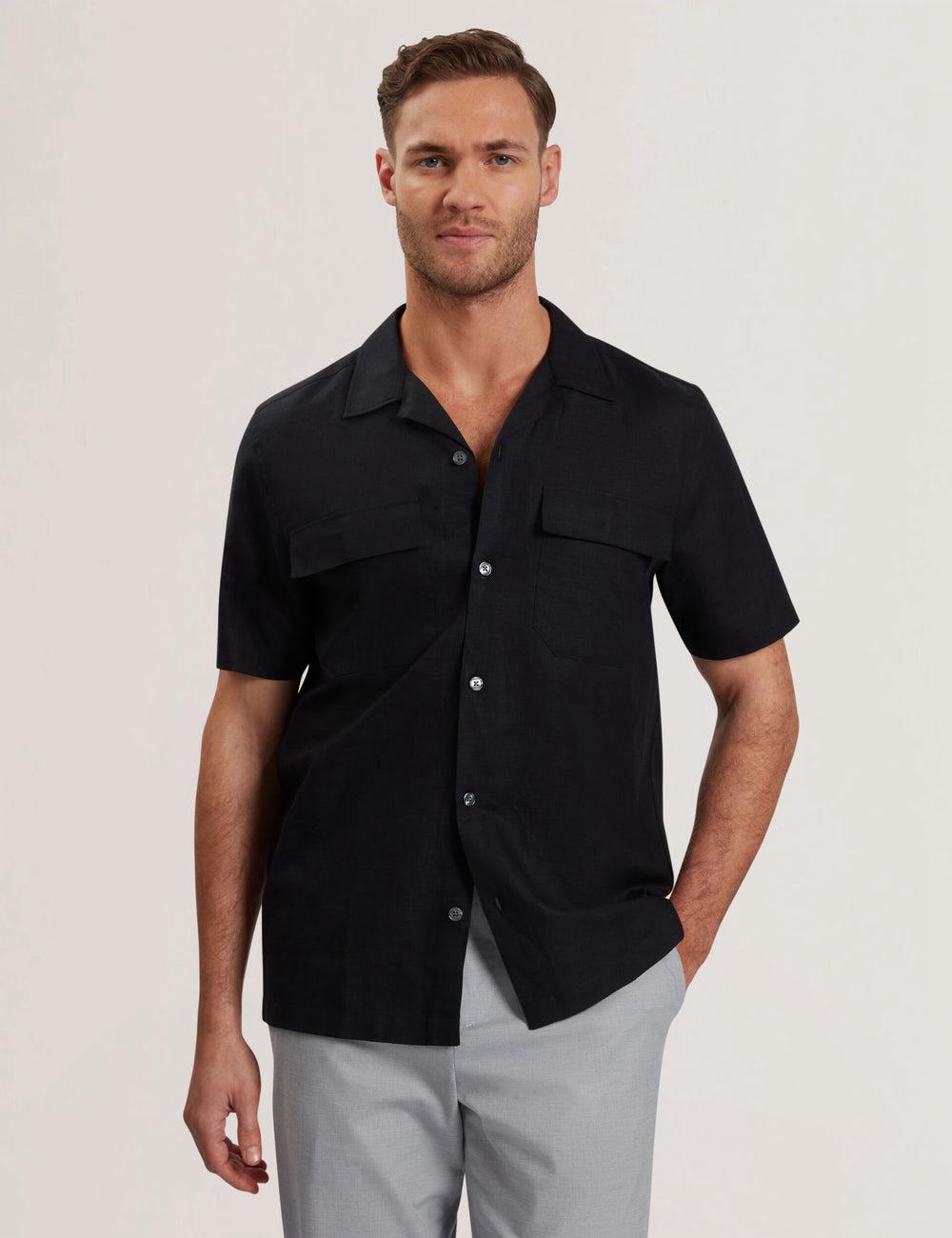 Men Ted Baker WHETHER - Short Sleeve Regular Fit Double Pocket Casual Shirts Black | India  GUBH-75462