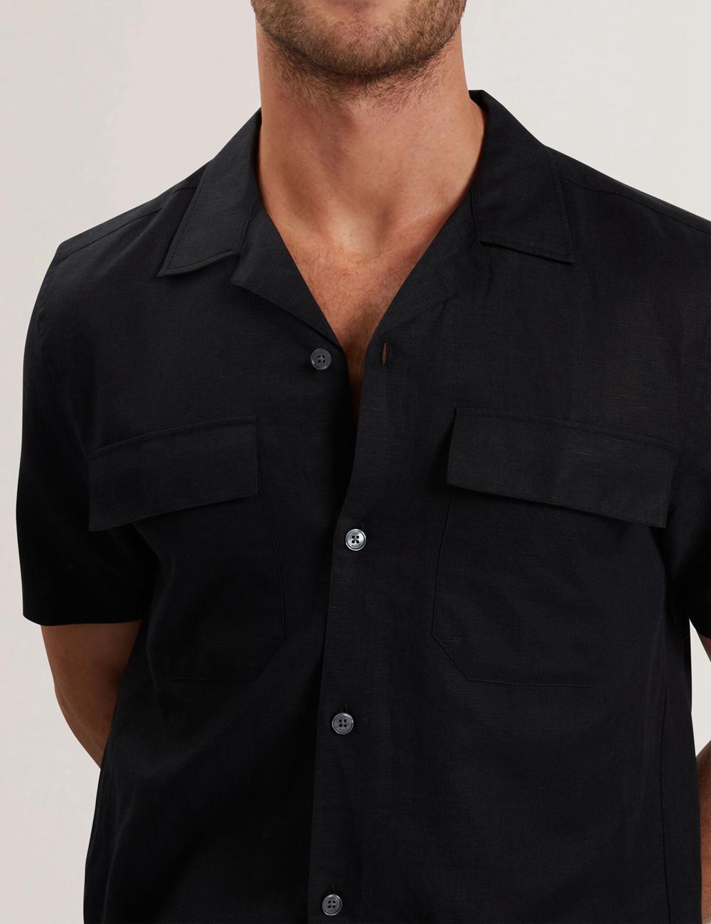 Men Ted Baker WHETHER - Short Sleeve Regular Fit Double Pocket Casual Shirts Black | India  GUBH-75462