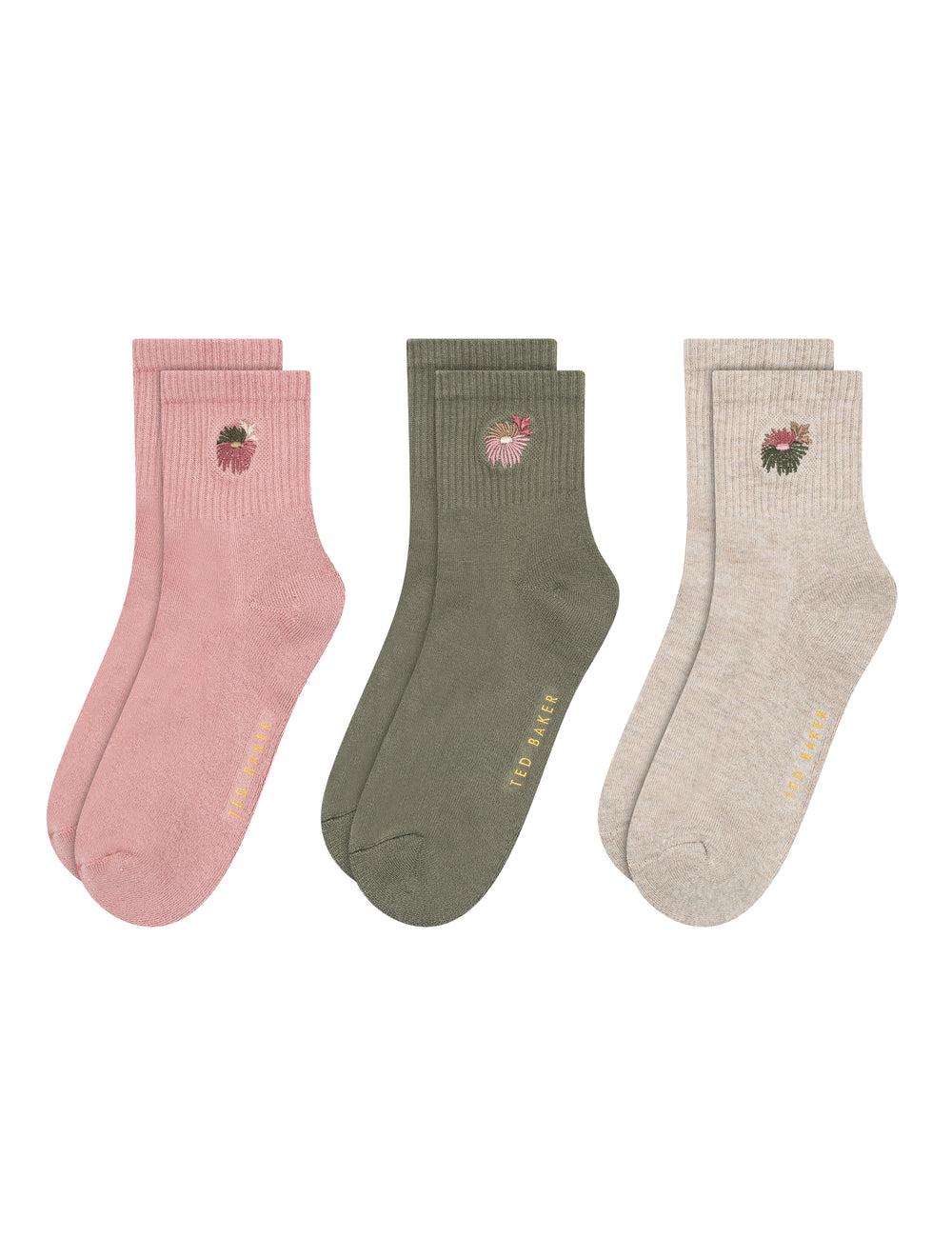 Women Ted Baker 3 Pack Cushioned Sole High Ankle Crew Socks Pink | India  RCJO-35629