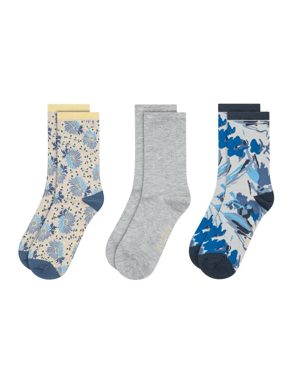 Women Ted Baker 3 Pack Mixed Floral Rayon Crew Socks Blue | India  ZCKR-29561