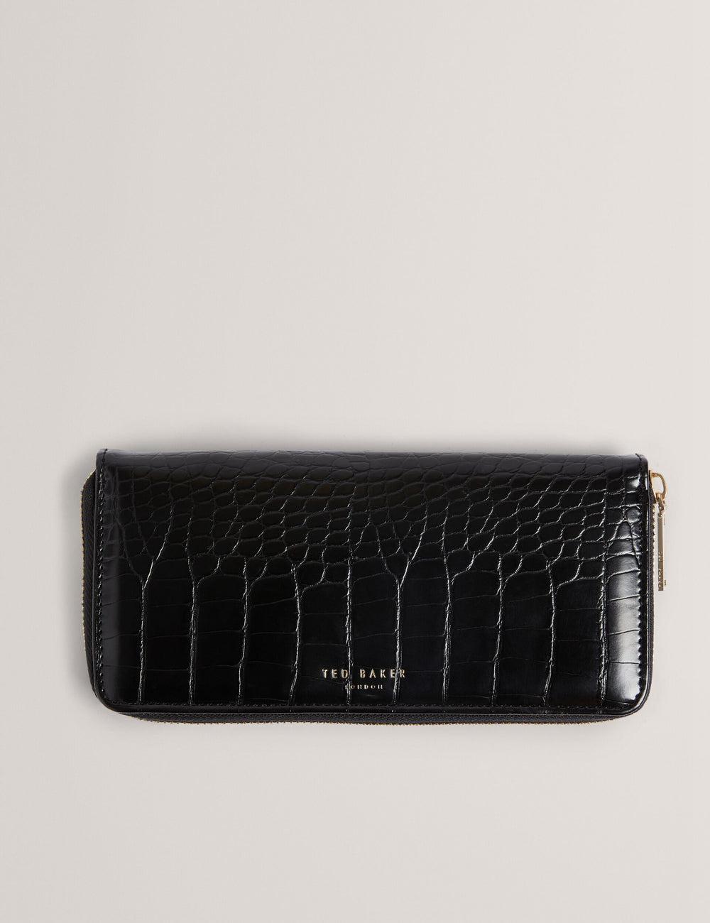 Women Ted Baker ABBYYI - Croc Effect Slim Travel Jewellery Case Wash Bags Black | India  QJKP-75368
