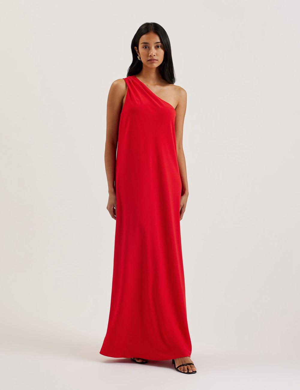 Women Ted Baker AISLI - One Shoulder Woven Maxi Dresses Red | India  KLHJ-09562