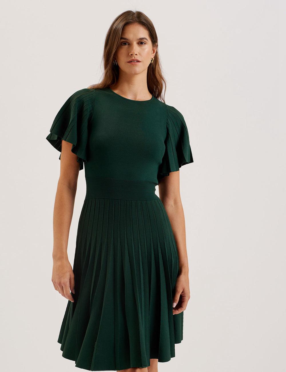 Women Ted Baker ALENHA - Knitted Angel Sleeve Mini Dresses Dk-Green | India  WVAG-20389