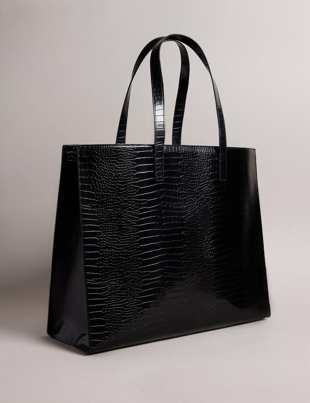 Women Ted Baker ALLICON - Wide Croc Effect Icon Tote Bags Black | India  WCLY-16348