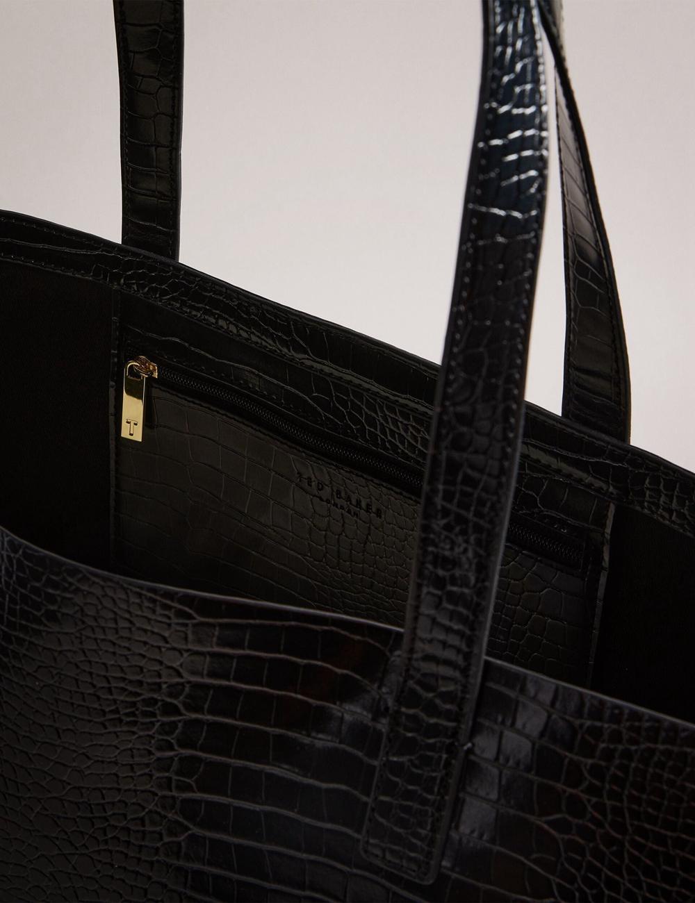 Women Ted Baker ALLICON - Wide Croc Effect Icon Tote Bags Black | India  WCLY-16348