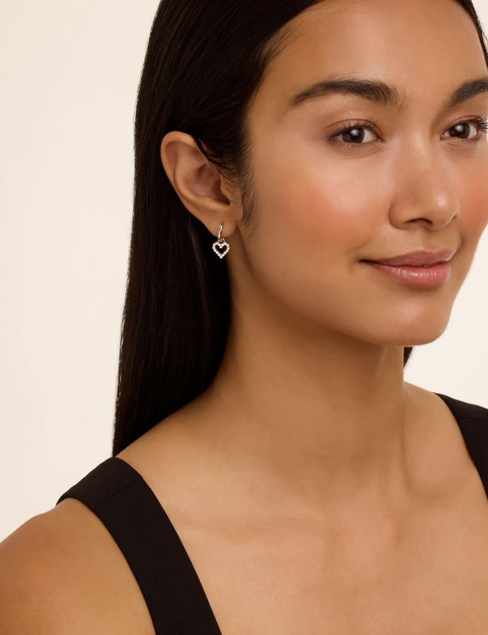 Women Ted Baker AMORA - Crystal Open Heart Huggie Earrings Silver | India  RLYN-50983