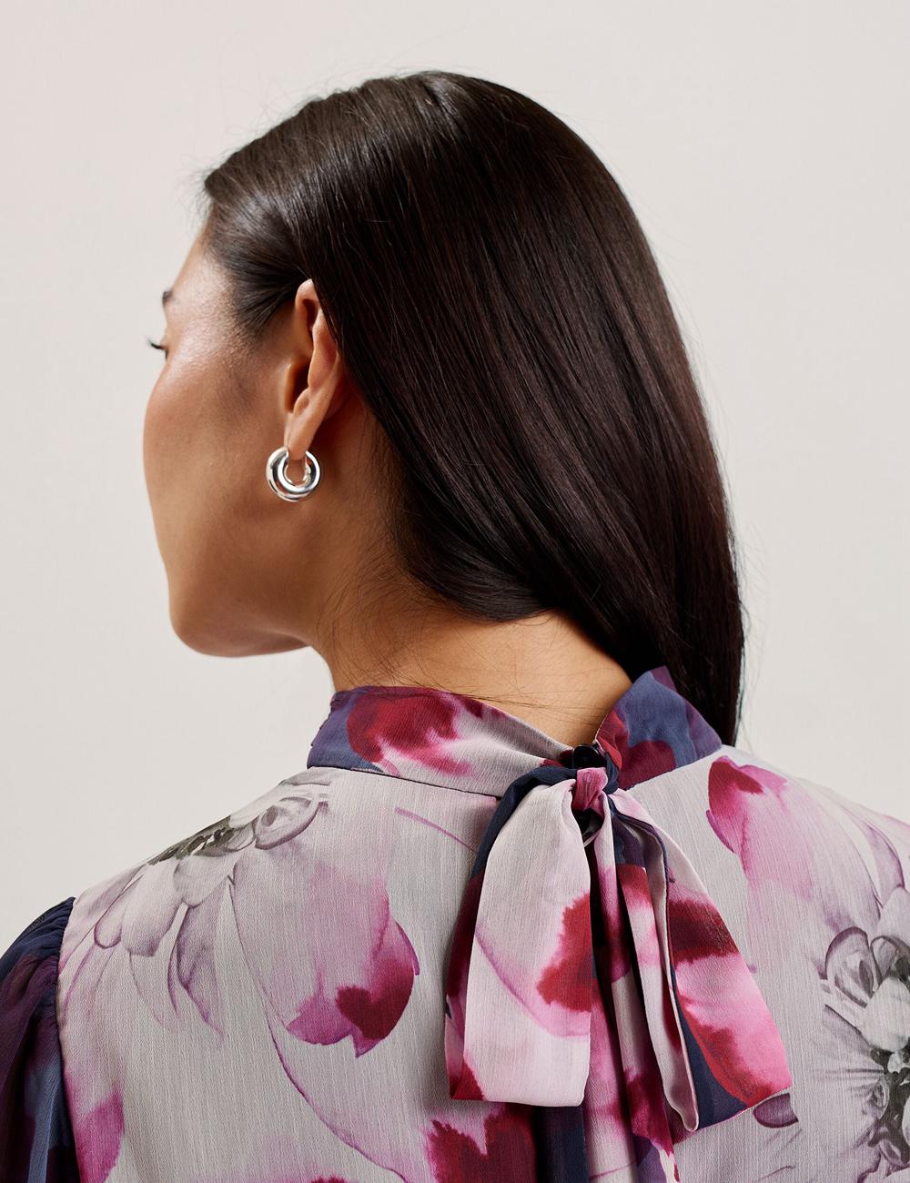 Women Ted Baker ARACELY - Floral High Neck Long Sleeve Mini Dresses Navy | India  ZKRE-61590